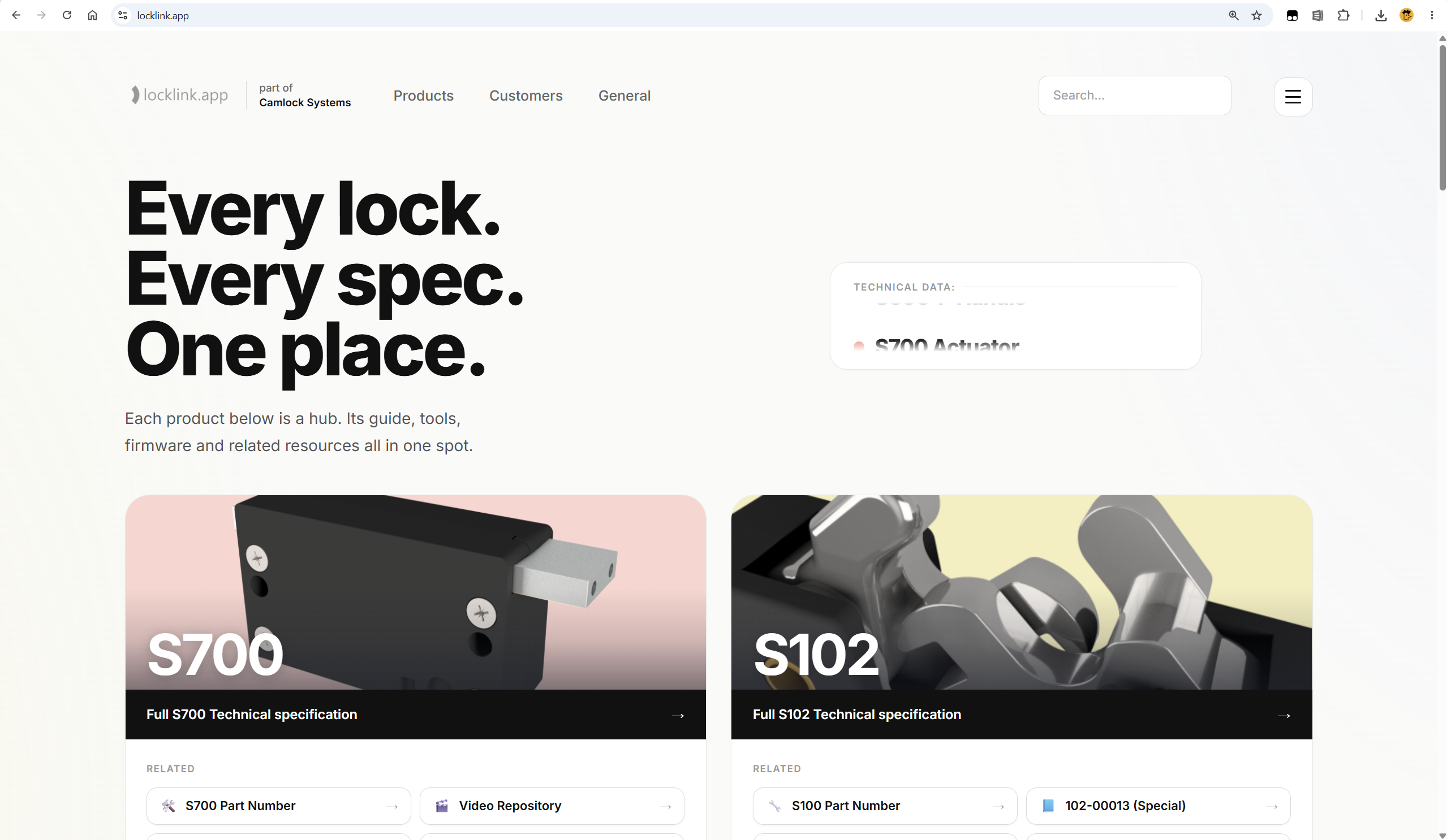 Locklink homepage: Every lock. Every spec. One place.